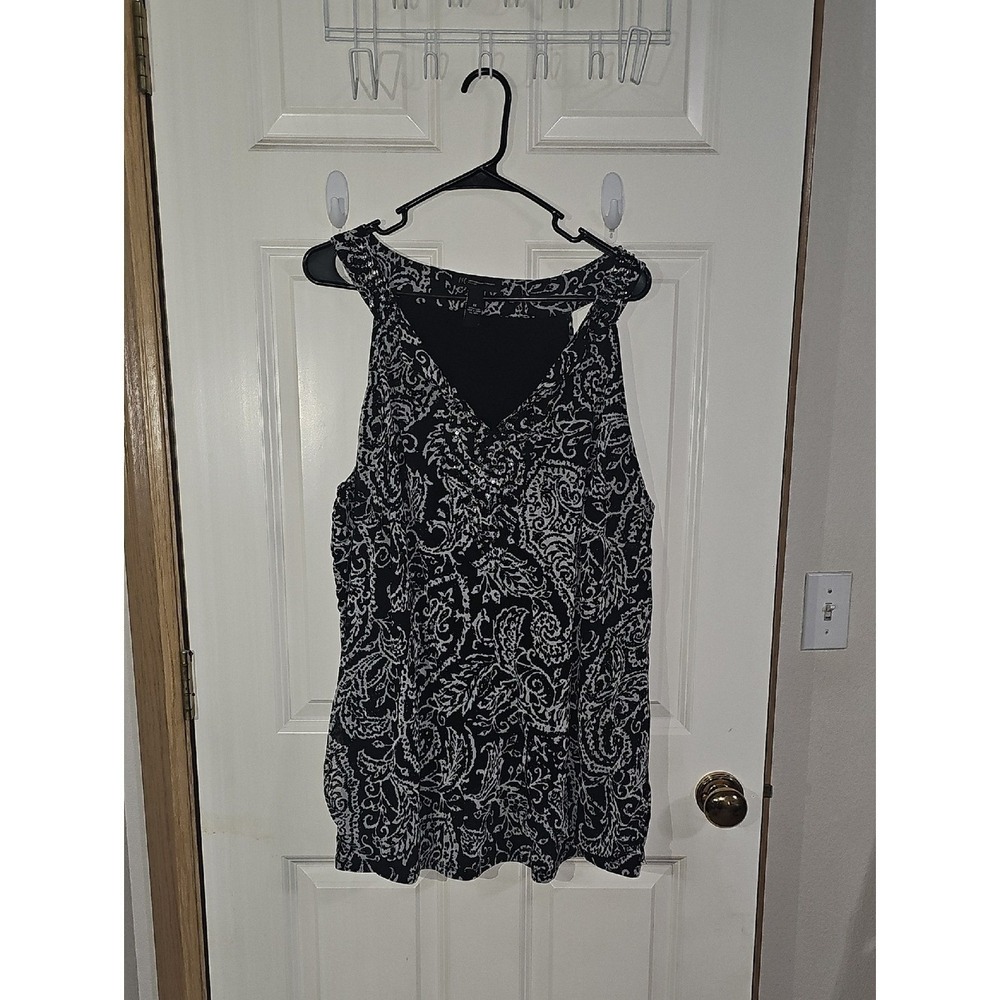 INC International Concepts Womens  Black & White Paisley V-Neck Tank Top Sz 3x